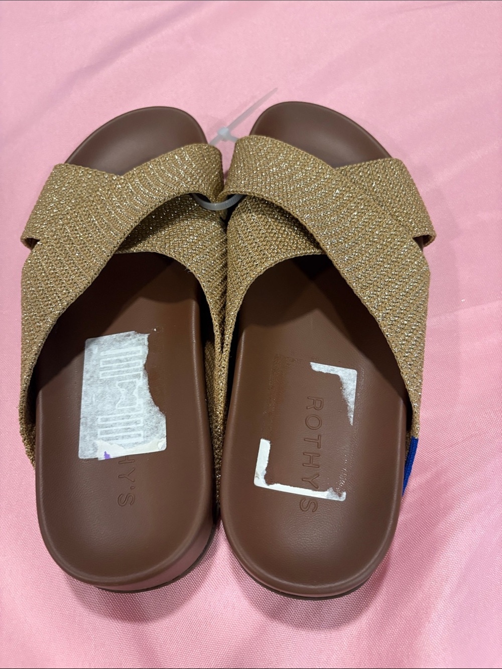 Rothy’s Gold Metallic Crisscross Slide Sandals Women’s 6.5 NWOT Sparkle Sandals